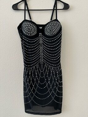 12th Tribe Black Embellished Midi Dress with Strappy Cups